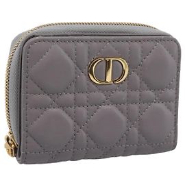 Carteira Bifold Christian Dior Caro em couro cinza e ouro Auth 203223M Marrom Dourado
