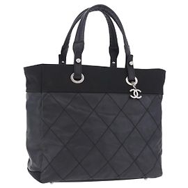 Borsa a mano CHANEL Paris Biarritz PVC Canvas Black Silver CC Auth 202681V Nero Argento