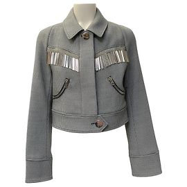 Alexander Wang Black / White Houndstooth Cropped Jacket with Metal Fringe Black
