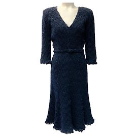 Vestido midi com cinto Oscar de la Renta azul marinho Azul marinho