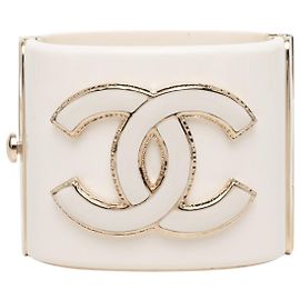 Gold Chanel CC Resin Cuff Bracelet Golden