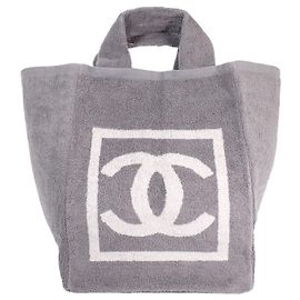 Bolso de playa Chanel CC Terry Cloth Sports Line Gris Gris
