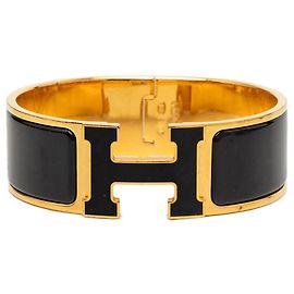 Hermès Clic Clac H Armband Breit aus Emaille Schwarz PM Schwarz