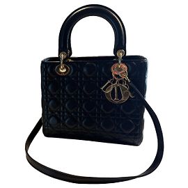 Christian Dior Lady Dior Medium Handbag in Black Leather Black
