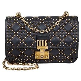 Christian Dior Black Studded Quilt Leather Medium DiorAddict Flap Bag Black