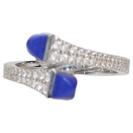 Autre Marque Marli Cleo Wrap Ring aus 18K Weißgold, Lapislazuli und Diamanten, Größe 6.5 US Golden