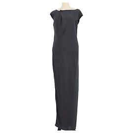 Brunello Cucinelli Dark Grey Silk Beaded Strap Sleeveless Maxi Dress Dark grey