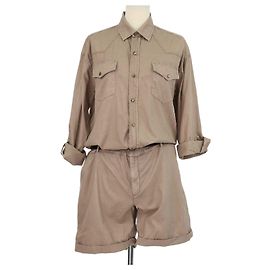Mono corto cinturado de algodón beige con cuentas Brunello Cucinelli Beige