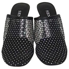 Autre Marque Senso Black Mesh Crystal Pam Mules Black