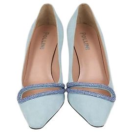 Pollini Sky Blue Suede Bling Bling Pumps Blau
