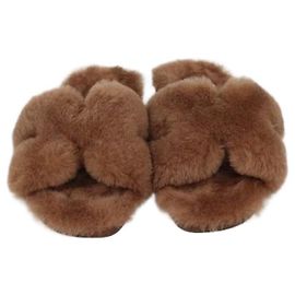 Hermès Hermes Gold Shearling Oran Sandalen Braun