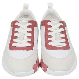 Hermès Hermes Blanc / Rose De Venise Leather and Crocodile Bouncing Sneakers White Other