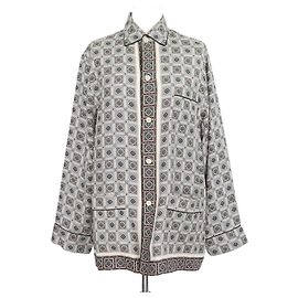 Blusa de manga comprida estampada Lian Loro Piana em seda multicolorida com borda estampada Multicor