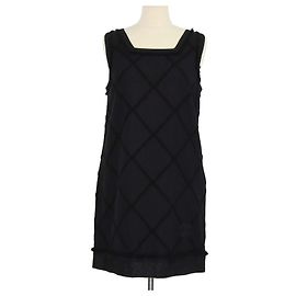 Vestido midi sem mangas acolchoado com franjas em mistura de algodão preto Chanel Preto
