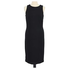 Vestido midi sem mangas em mistura de viscose texturizada com acabamento em tweed preto Chanel Preto