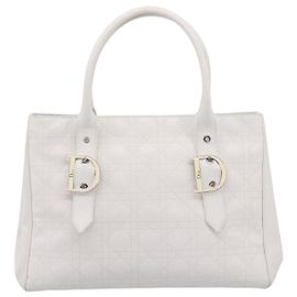 Christian Dior D Buckle Tote Cannage Stitch Leather Large Branco