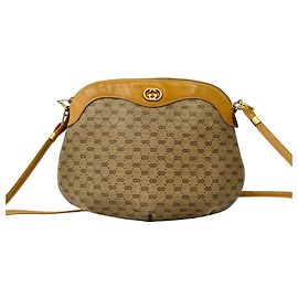 Bolsa de Ombro/Pouch em Couro Gucci Vintage Micro GG Logo Marrom
