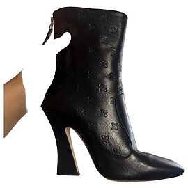 Fendi Lederstiefel Schwarz mit Monogramm Schwarz