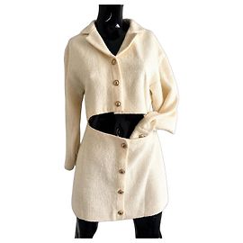 Maje Robe Courte en Tweed Texturé Crème Écru