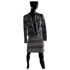 Claudie Pierlot Completo in Tweed a Quadri Nero Bianco Rosso Multicolore