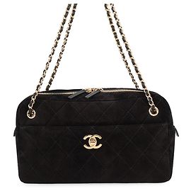 Borsa a tracolla Chanel in camoscio e pelle nera Nero