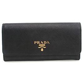 Portafoglio lungo Prada bi-fold in pelle nera Nero