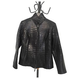 Autre Marque Scuola del Cuoio Firenze Black Crocodile Leather Jacket Black