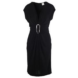 Vestido Hermès em jersey drapeado preto com fivela de gancho prateada oversized – anos 00 Preto Outro