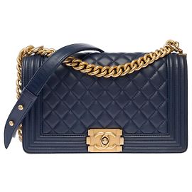 Saco CHANEL Boy em Couro Azul Marinho - 103911 Azul marinho