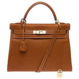 Hermès Sac HERMES Kelly 32 en Cuir Doré - 103915 Doré
