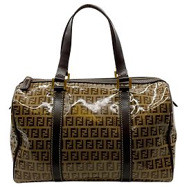 Bolsa Boston Fendi Zucchino Crystal Marrom