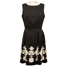 Vestido de cocktail sem mangas em seda com adornos Oscar de la Renta Brown / Ivory Marrom