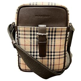 Borsa a tracolla Burberry Nova Check in tela e pelle Marrone Beige