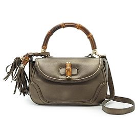 Gucci mala de mão 2way com alça superior, couro metálico bronze e novo tassel de bambu Metálico