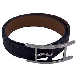 Hermès Pulsera Behapi Double Tour de cuero marrón oscuro y hardware plateado Hermes Castaño