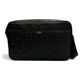 Céline Bolso de hombro mediano Celine Leather Triomphe Messenger Negro