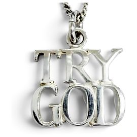 Autre Marque Tiffany Vintage TRY GOD Pendant Sterling Silver Necklace Silvery