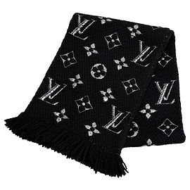 Bufanda Louis Vuitton Logomania Shine de mezcla de lana y seda Negro Plata