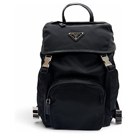 Mochila Prada em nylon e couro com logótipo triangular Preto
