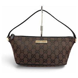 Gucci Vintage GG Canvas Leder-Accessoire-Tasche Dunkelbraun