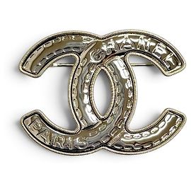 Chanel Coco Mark Logo Stitch Brooch Silvery Golden