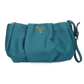 Pochette Prada en cuir froncée en Turquoise Turquoise