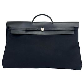 Hermès Borsa Boston Hermes Herbag GM Toile Officier e Pelle Nero