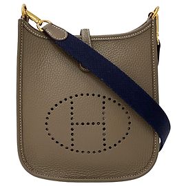 Hermès Borsa Hermes Evelyne TPM Marrone Taupe Blu navy