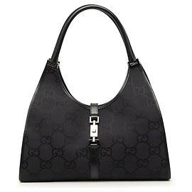 Borsa a tracolla Gucci Jackie Bardot in tela GG nera Nero