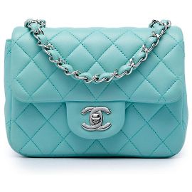 Chanel Blue Mini Square Classic Lambskin Single Flap Blu Altro