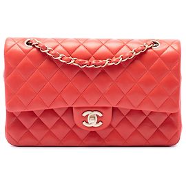 Chanel Orange Medium Classic Lambskin Double Flap Rosso Arancione