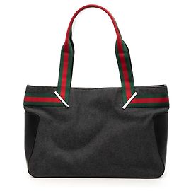 Sacola Gucci em denim preto com faixa Web Preto