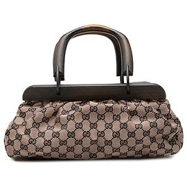 Gucci Pink GG Canvas Wood Frame Handbag Pink