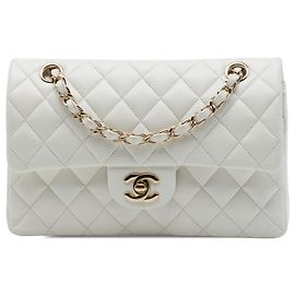 Chanel White Small Classic Caviar Double Flap Blanco Blanco roto